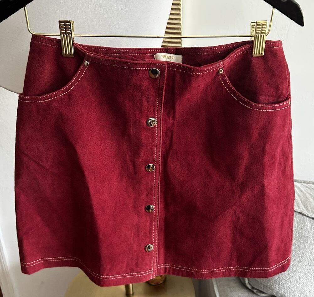 Vtg Y2K Forever 21 Leather Mini Skirt 30 Red Western Cowgirl Buttons Fall